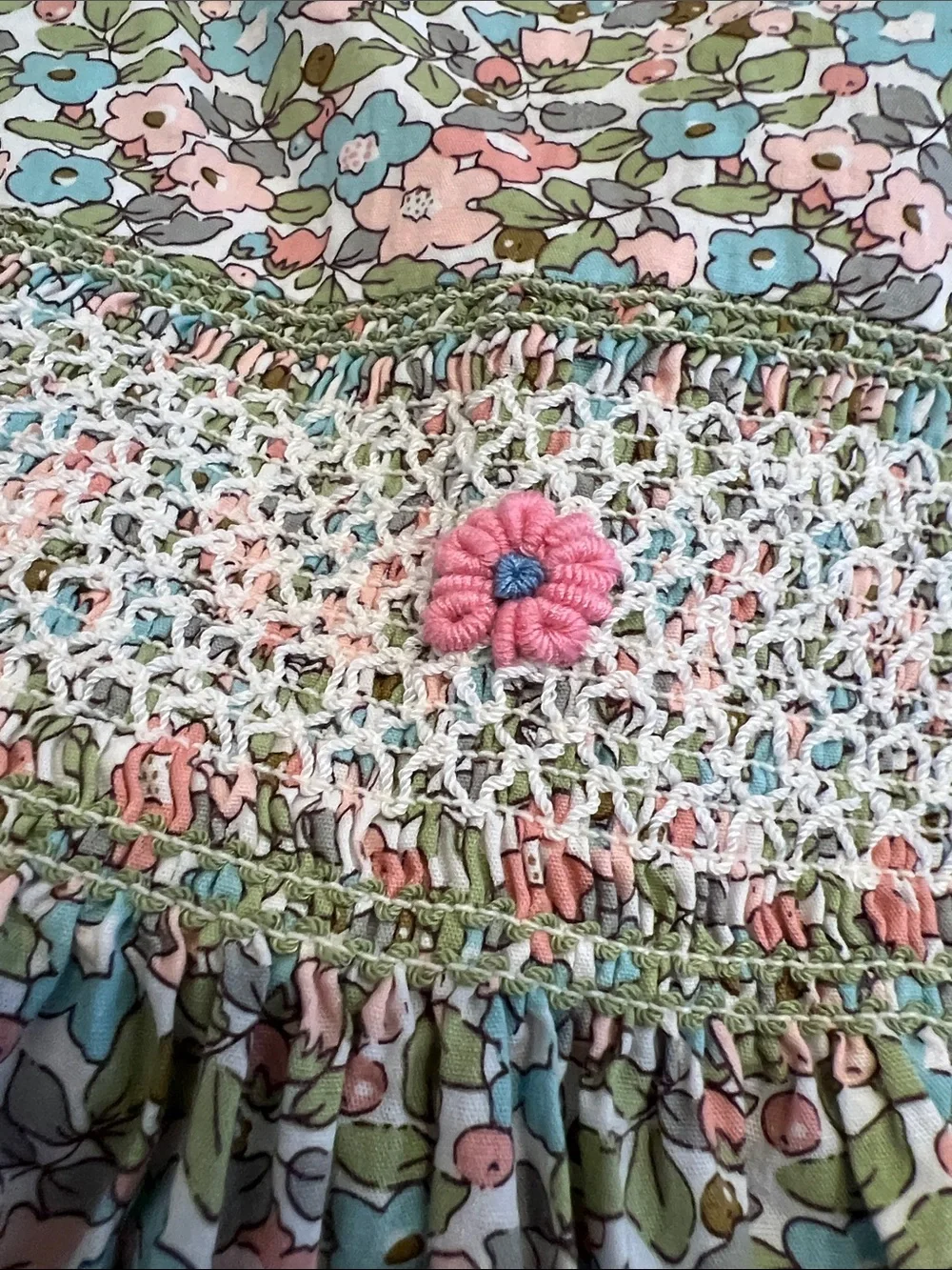 100% Cotton Liberty Print Spring Floral Pattern Dress with Shirring & Embroidery